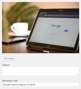 editing alt text in wordpress on a tablet
