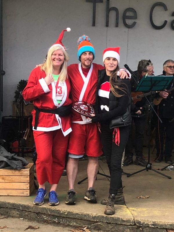 Presenting the award at the santa run